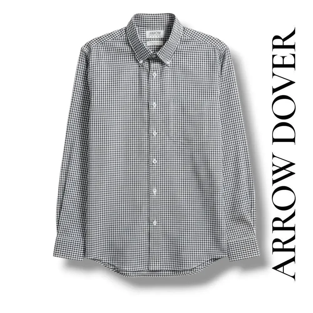 Arrow Dover Men’s Checkered Button-Down Shirt – Black & White, Size 16.5 (36/37)